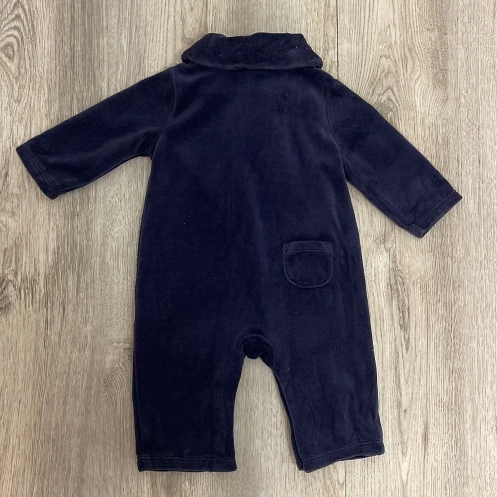 Janie and Jack Boys 0-3 month blue velour one piece outfit
